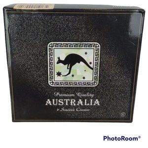 Ascot Australian Souvenir Coasters 6Pc Box Set Gold Designs On Mother of Pearl